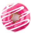 Pink glazed donut with white icing drizzle, perfect for sweet bakery treats.