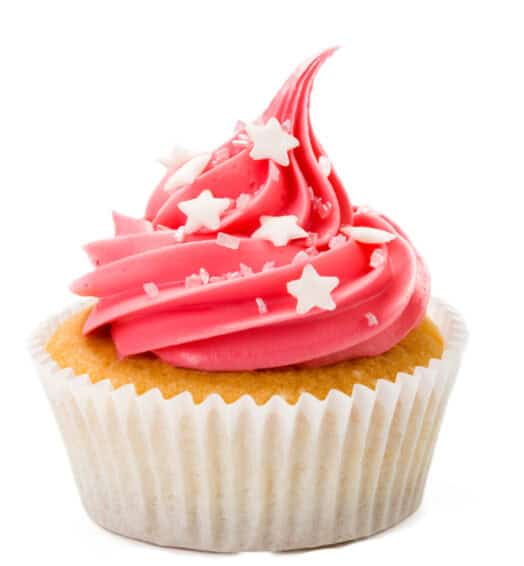Delicious cupcake with pink frosting and star-shaped sprinkles. Perfect for celebrations and sweet t.